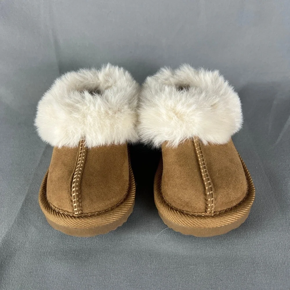 Slip On Shoes Girls 5 Brown Faux Fur Lined Comfortable Soft Cozy Warm Closed Toe